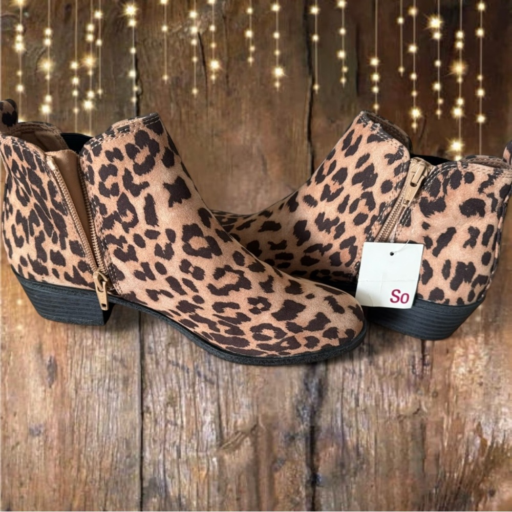 SO Leopard Print Ankle Booties